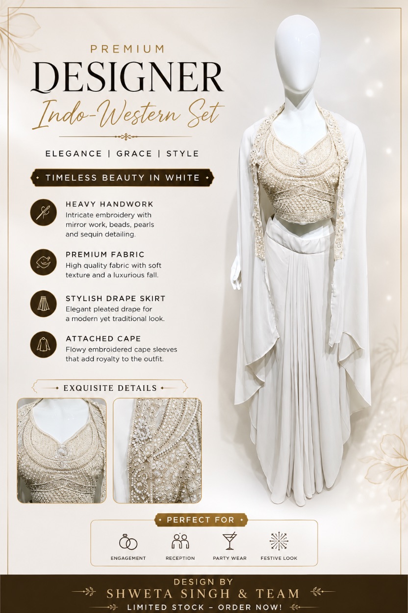 Ivory Pearl Handwork Indo Westen Drape Set