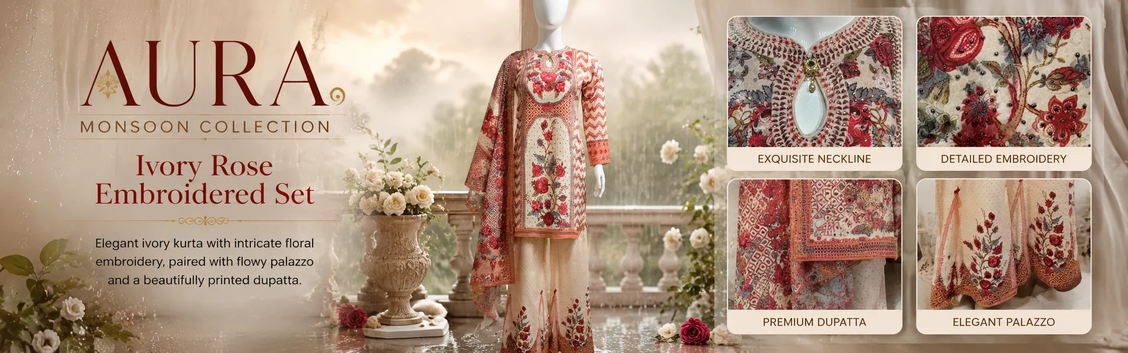 Peach Floral Printed Ethnic Suit Set with Dupatta