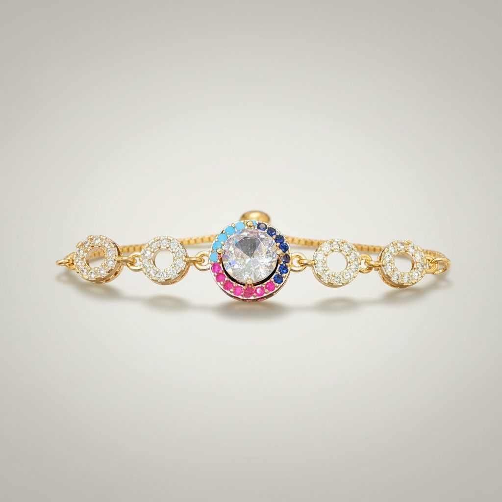 Multicolor Crystal Evil Eye Adjustable Bracelet